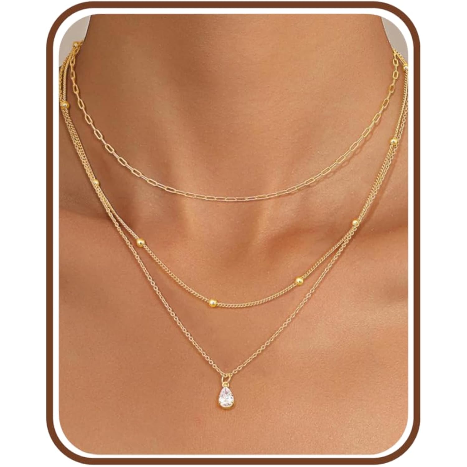 Kakonia Layered Gold Necklace for Women 14K Gold Plated Pendant Necklace Set Gold Necklace Satck Dainty Gold Chain Trendy Jewelry for Women