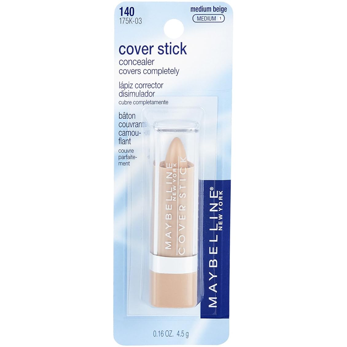 Maybelline New York Cover Stick Corrector Concealer, Medium Beige, 0.16 oz.