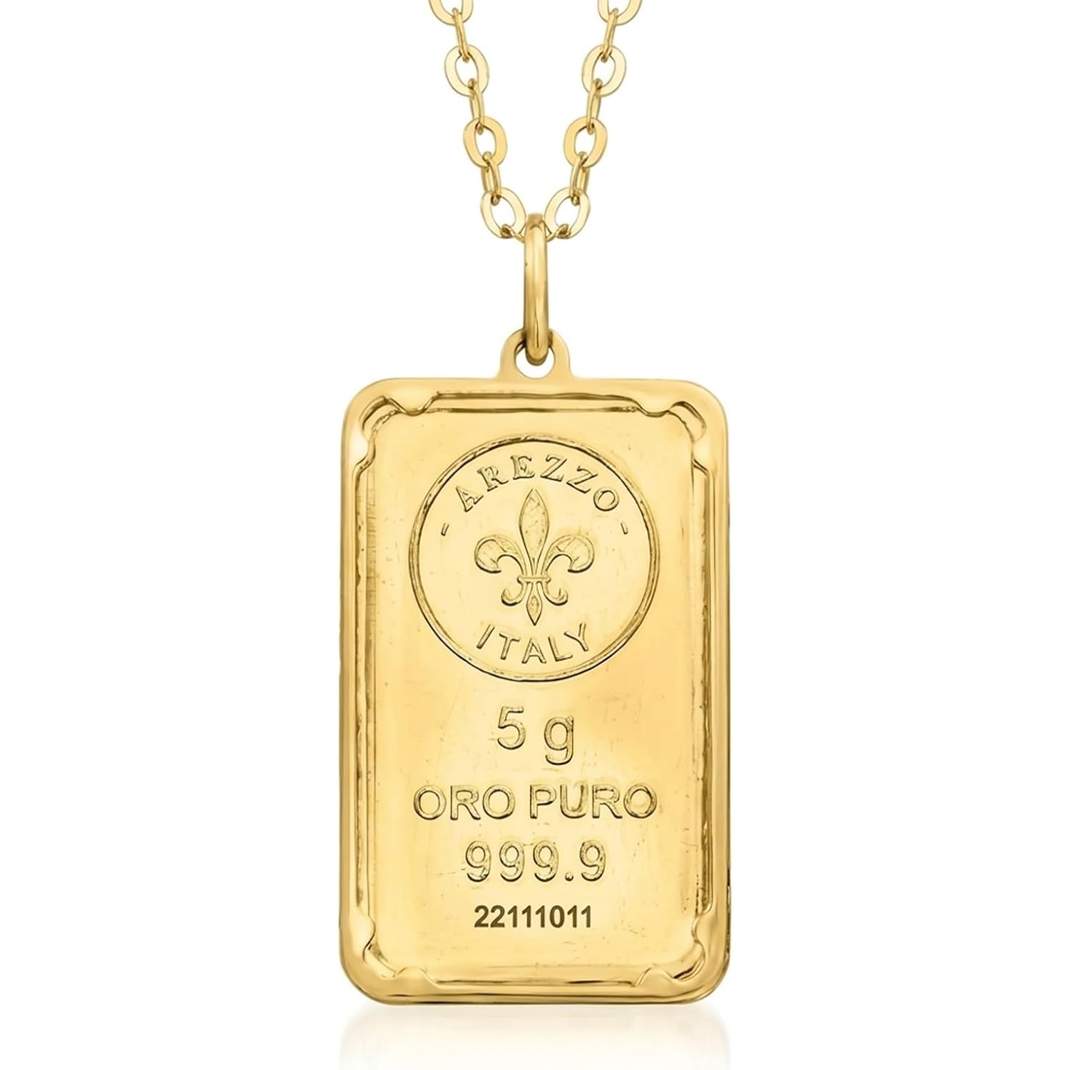 Ross-Simons Italian 24kt Yellow Gold Fleur-De-Lis Five-Gram Ingot Pendant Necklace with 14kt Gold Frame, Jewelry, Christmas, Birthday Gift