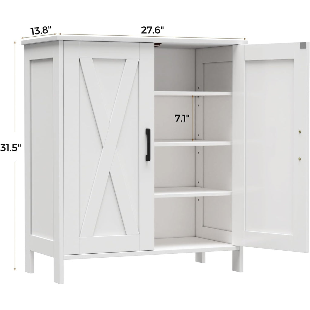Farmhouse Shoe Cabinet With 2 Barn Doors & Wood Legs, 5-Tier Shoe Storage Cabinet With 3 Adjustable Shelves, Tall Shoe Rack Organizer For Closet, Shoe Organizer For Entryway, Hallway, White