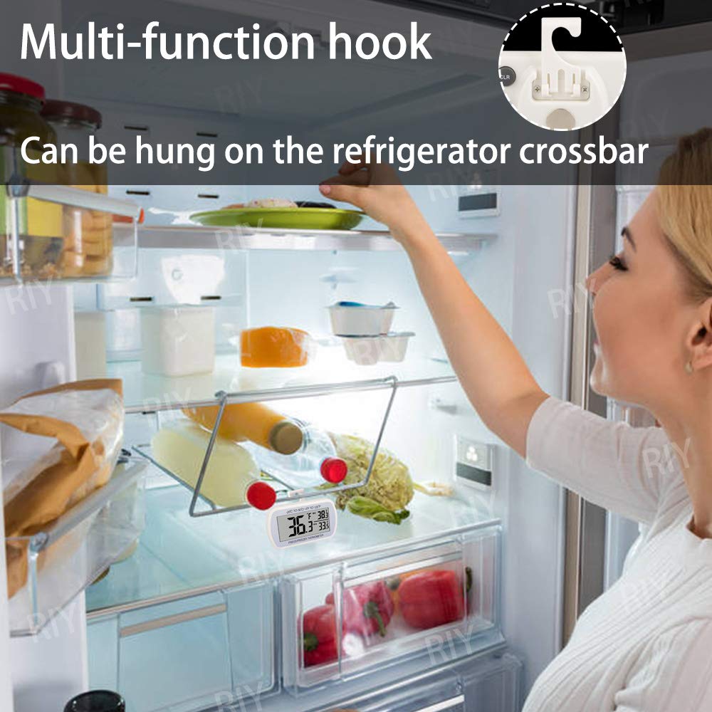 Refrigerator Thermometer Digital Fridge Freeze Room Thermometer Waterproof Large Lcd Display Max/Min Record Function, White