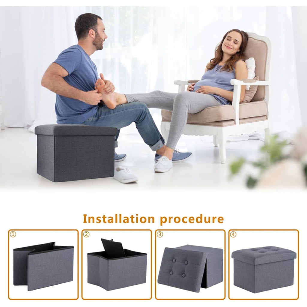Alasdo Storage Ottoman Footrest Stool Small Ottoman With Storage Foldable Ottomans Foot Rest Footstool Bench For Living Room 17X13X13Inches Grey