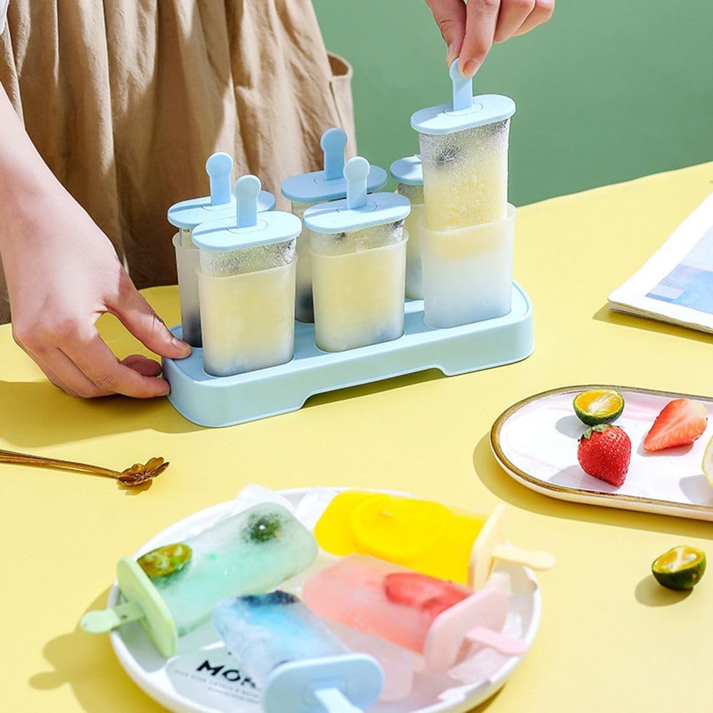 Popsicle Molds Set 6 Pieces Ice Popsicle Maker-Bpa Free,Easy-Release Ice Pop Molds,Homemade Ice Cream Molds (Blue)