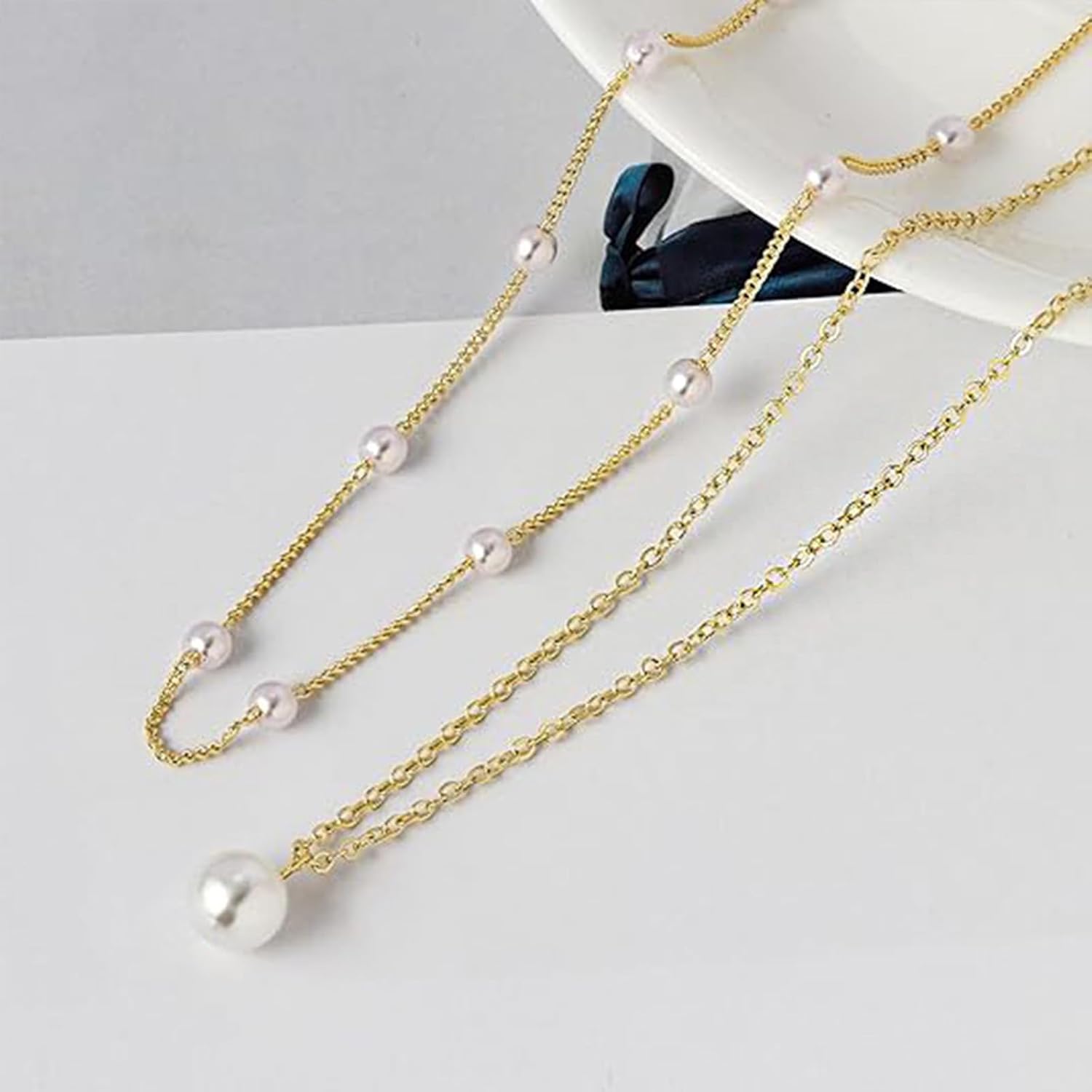 Partm Pearl Necklace for Women Trendy 14K Gold Plated Dainty Pearl Pendant Choker Set Handmade Pearl Gold Necklace Non Tarnish Simple Cute Jewelry Gifts for Women