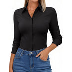 Button Down Shirts for Women Slim Fit Long Sleeve Stretch Dress Shirts Work Shirt Wrinkle Free Office Blouse Top