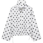 Colorful World Womens Polka Dot Jacket Drawstring Hem Button Front Cropped Lightweight Jacket Relaxed Fit Coat With Pockets