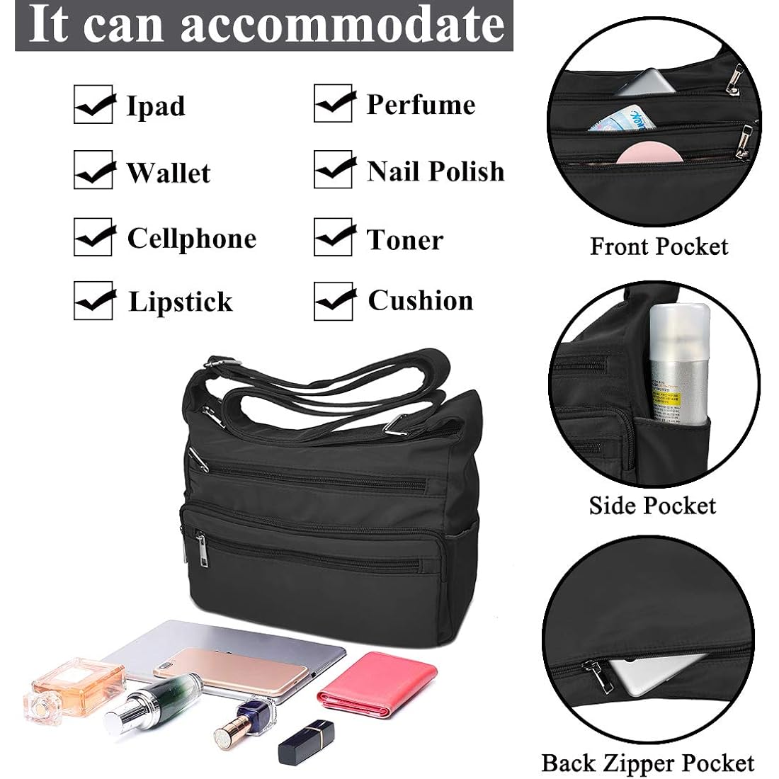 VOLGANIK ROCK RFID Purses for Women Fabric Nylon Multi Pocket Crossbody Bag Ladies Travel Handbag