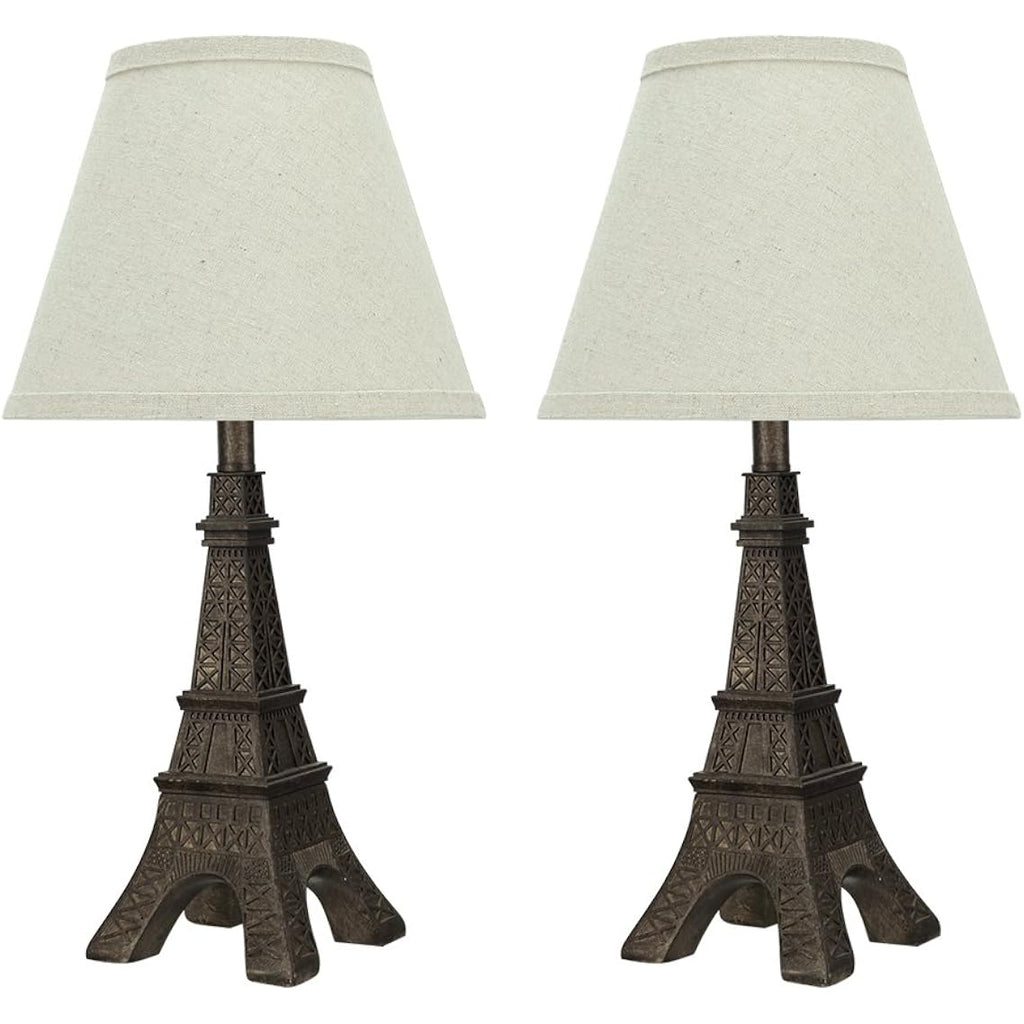 Aspen Creative 40106, Two Pack Set – 17 1/418" High Traditional Poly Table Paint Finish And Hardback Empire Shaped Lamp Shade In Off White, 9.5" X 9.5" X 18.0", Antique Copper