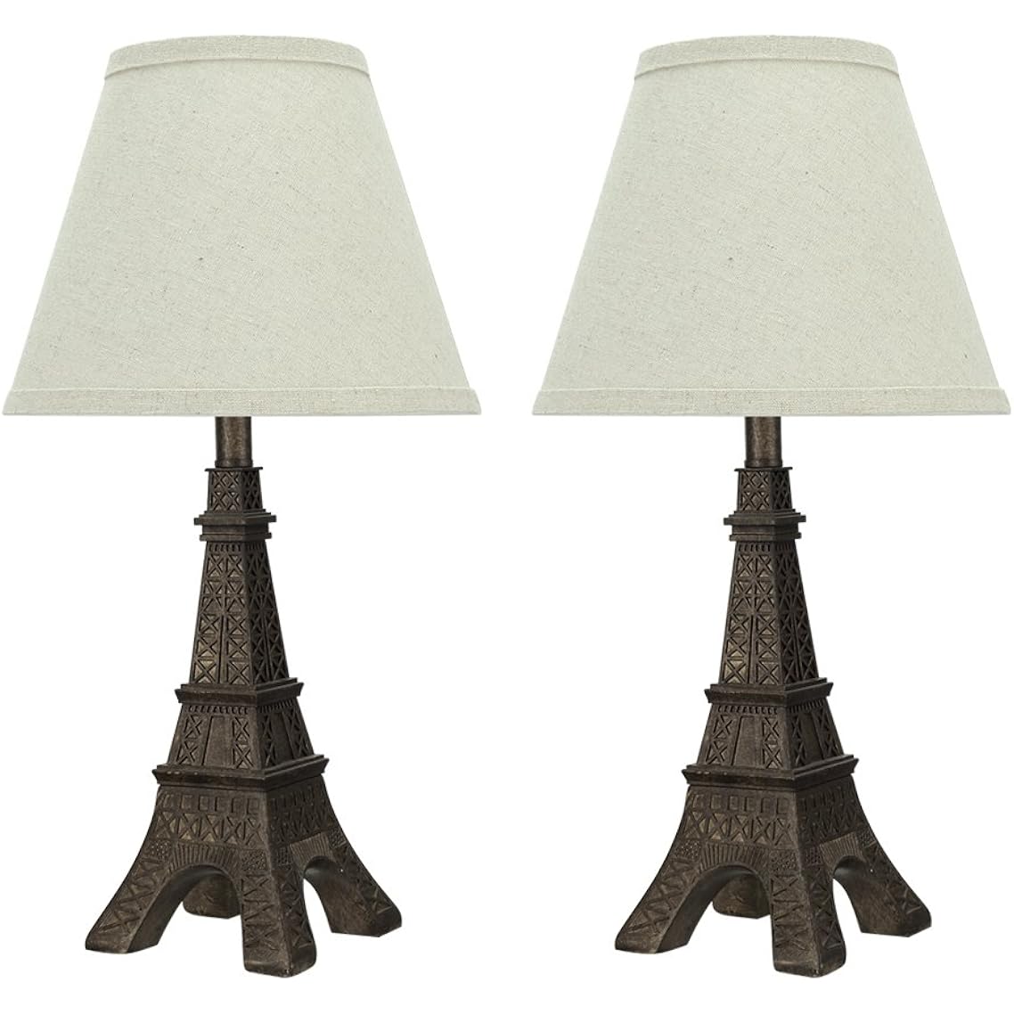 Aspen Creative 40106, Two Pack Set – 17 1/418" High Traditional Poly Table Paint Finish And Hardback Empire Shaped Lamp Shade In Off White, 9.5" X 9.5" X 18.0", Antique Copper