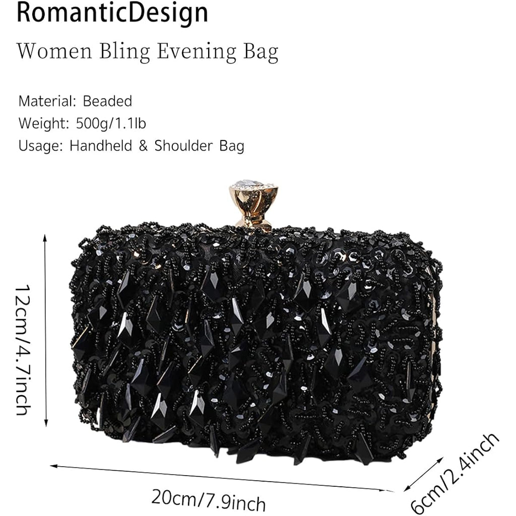 Romanticdesign Women Bling Evening Bag Fashion Embroidered Beaded Sequin Clutch Cocktail Wedding Party Purse