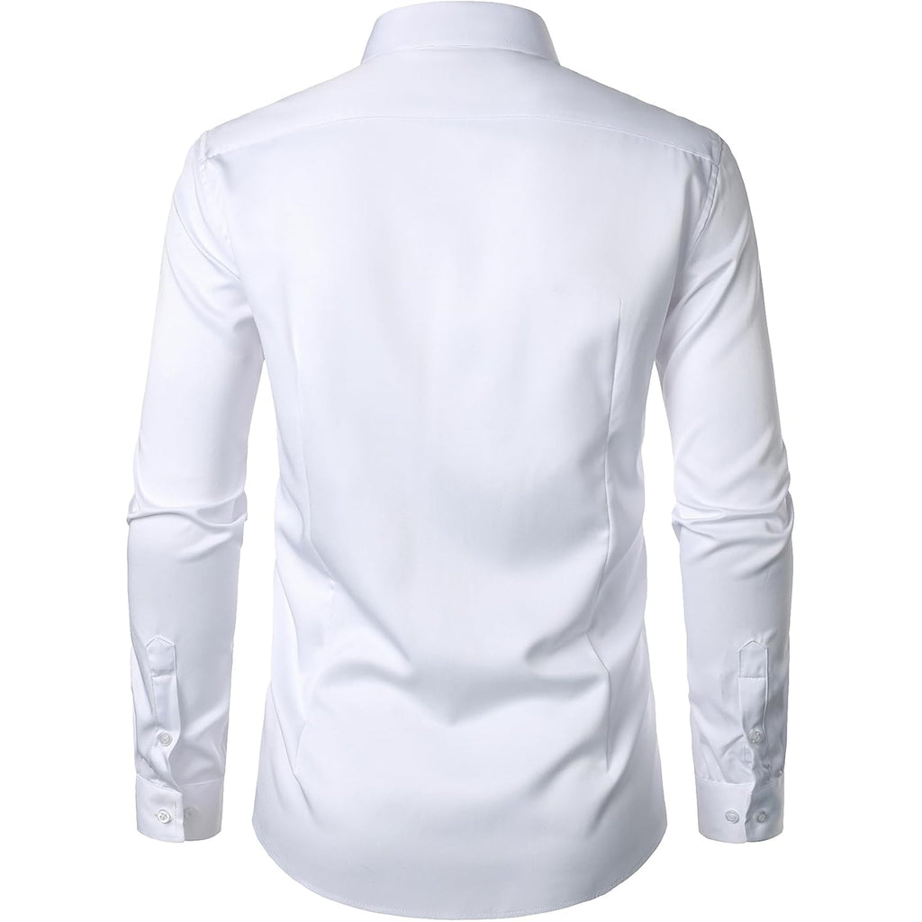 Jemitop Men'S Stretch Wrinkle Free Dress Shirt Formal Prom Wedding Long Sleeve Button Down Shirts
