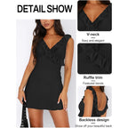Miyieonz Women'S Sexy V Neck Sleeveless Backless Ruffles Dress For Women Elegant Mesh Party Fitted Cocktail Mini Dresses