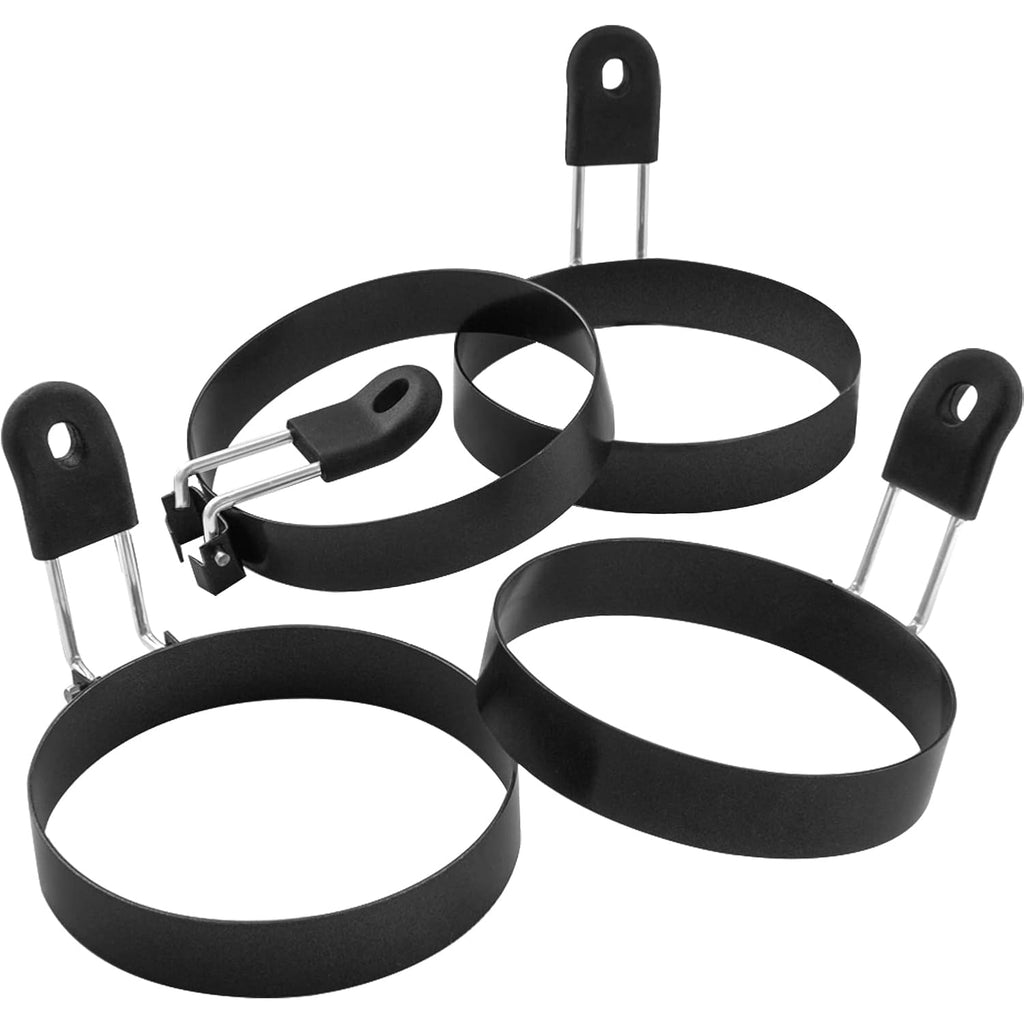 Large 3.5" Nonstick Egg Rings Set Of 4, Round Crumpet Ring Mold Shaper For English Muffins Pancake Cooking Griddle - Portable Grill Accessories For Camping Indoor Breakfast Sandwich Burger