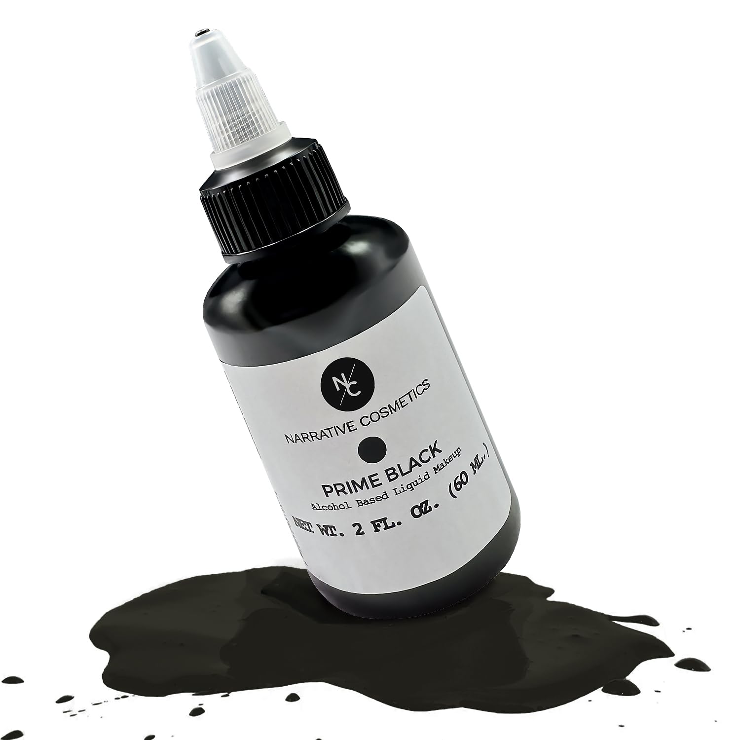 Narrative Cosmetics FX Alcohol Airbrush Paint — 2 fl oz | Waterproof, Quick-Dry, Skin-Safe Body & SFX Makeup | Brush or Sponge | Stage, Film, Halloween, Cosplay, Bodypainting — Prime Black