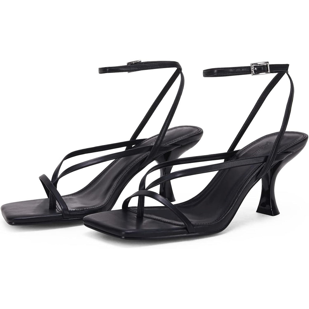 Piepiebuy Women'S Lace Up Heeled Sandals Square Flip Flop High Heels Strappy Party Shoes