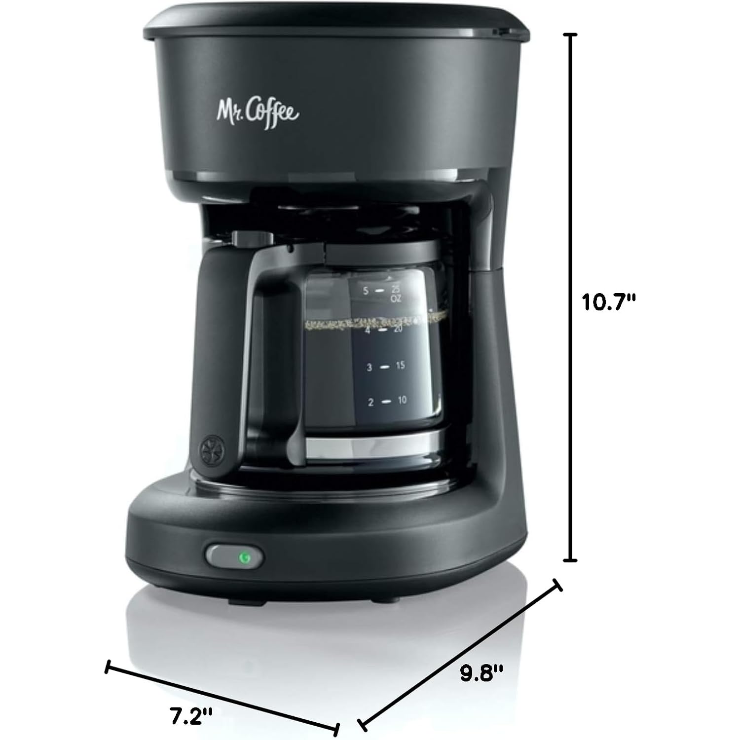 Mr. Coffee Mini Brew 5-Cup Coffee Maker with Auto-Pause & Ergonomic Carafe, Brews up to 25oz of Coffee, Perfect for Home & Office Use, Black