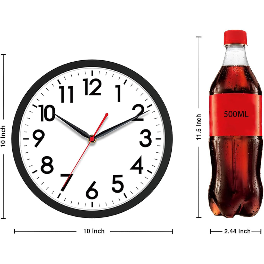 Akcisot 10 Inch Wall Clock, Battery Operated Analog Clock, Silent Non-Ticking, Ideal For Bedroom, Bathroom, Kitchen, Office And School, Black