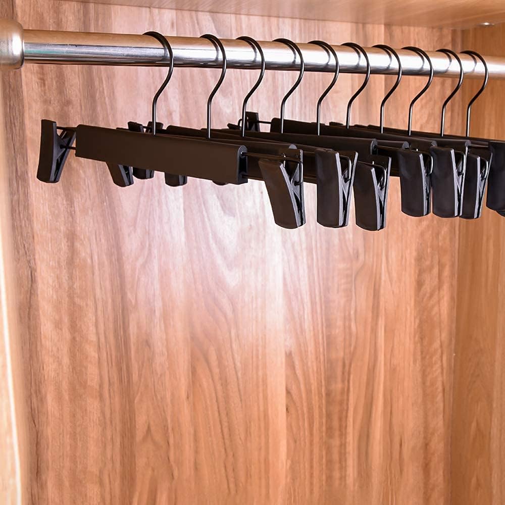 Pants Hangers With Clips, Skirt Hangers，360 ° Swivel Hooks Space Saving Hangers For Pants, Skirts, Clothes, Jeans (10Pack, Black)
