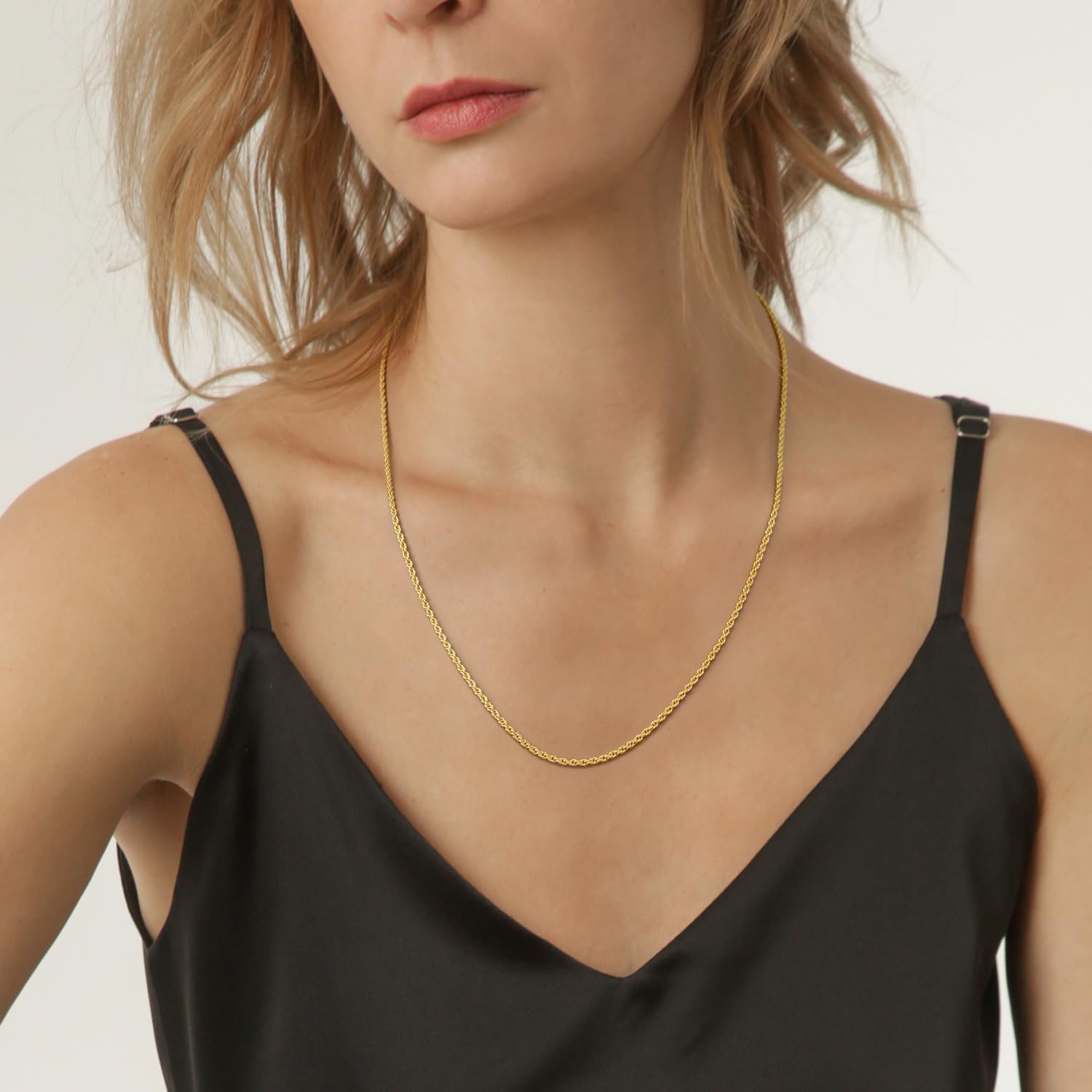 KROMPG Necklace 14k Gold Chain for Women 2mm Rope Gold Chain Necklace Womens Men Non-Tarnish & Dainty Necklaces for Women Men All Lengths 16-26 Inches