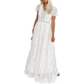 Merokeety Women'S 2026 V Neck Short Sleeve Floral Lace Wedding Dress A Line Boho Bridesmaid Cocktail Party Maxi Dress