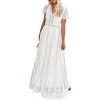 Merokeety Women'S 2026 V Neck Short Sleeve Floral Lace Wedding Dress A Line Boho Bridesmaid Cocktail Party Maxi Dress