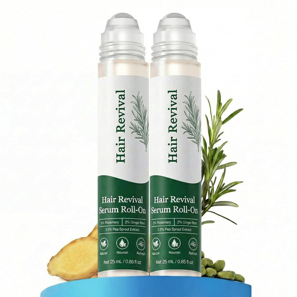 Hair Growth Serum Roll-On, Reduces Hair Shedding & Strengthens Roots, Helps Support Thicker, Fuller Hair, 3% Rosemary, 2% Ginger, 1.5% Pea Extract, 0.85 Fl Oz (Pack of 2)