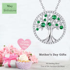 Mothers Day Jewelry Birthday Gifts for Wife Mom May June July Birthstones Necklace Tree of Life Jewelry Emerald Pearl Ruby and More Stones Jewelry for Women 925 Sterling Silver