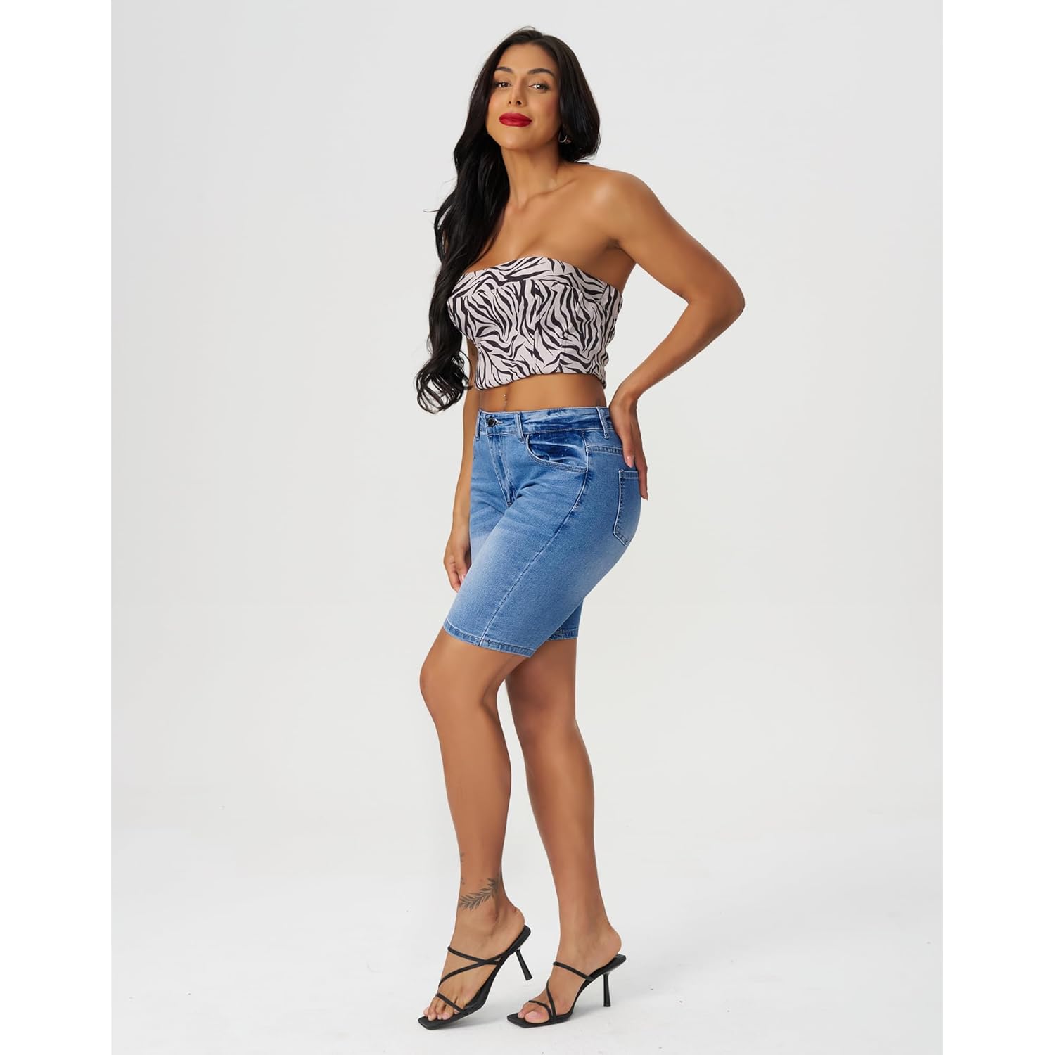 Women's High Waisted Bermuda Shorts Stretchy Knee Length Jean Shorts