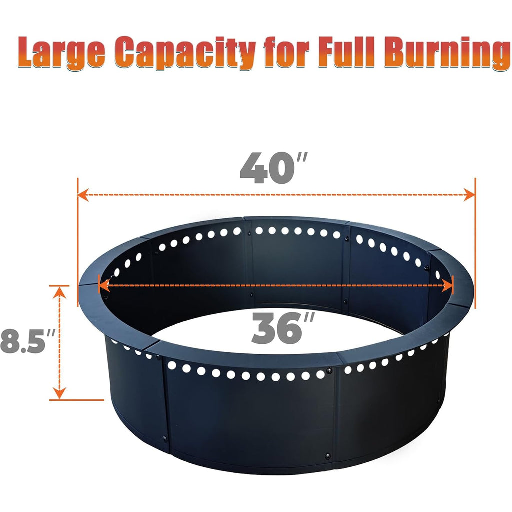 Soulmate Outdoor 40-Inch Outer/36-Inch Inner Fire Pit Ring Smokeless,Duty Solid Metal Steel Round Firepit Rim Insert For Diy Fire Pits, Outdoor Above Or In-Ground, Camping Garden Patio Backyard.