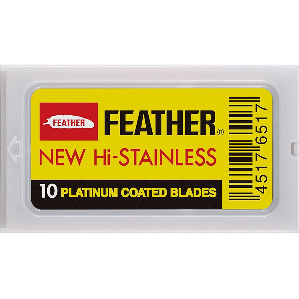 Feather Double Edge Safety Razor Blades - (50 Count) - Platinum Coated Hi-Stainless Steel Razor Blades - Fits Most Safety Razors - Super Sharp for Close Shaves - Japanese Quality