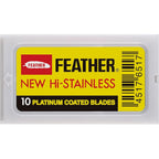 Feather Double Edge Safety Razor Blades - (50 Count) - Platinum Coated Hi-Stainless Steel Razor Blades - Fits Most Safety Razors - Super Sharp for Close Shaves - Japanese Quality