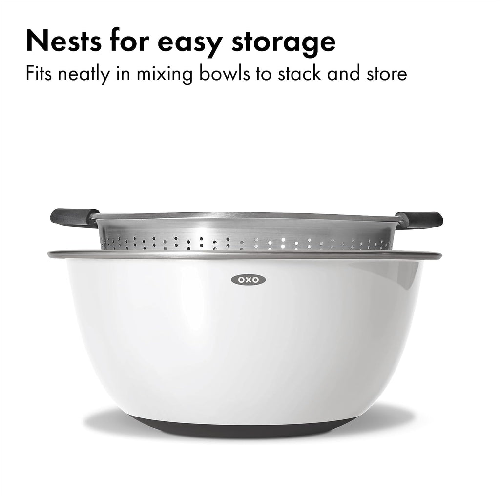 Oxo Good Grips Stainless Steel Colander, 5 Qt. Capacity, Strainer With Non-Slip Handles, Kitchen Colander For Pasta And Vegetables, Nesting Stainless Steel Strainer And Sieve