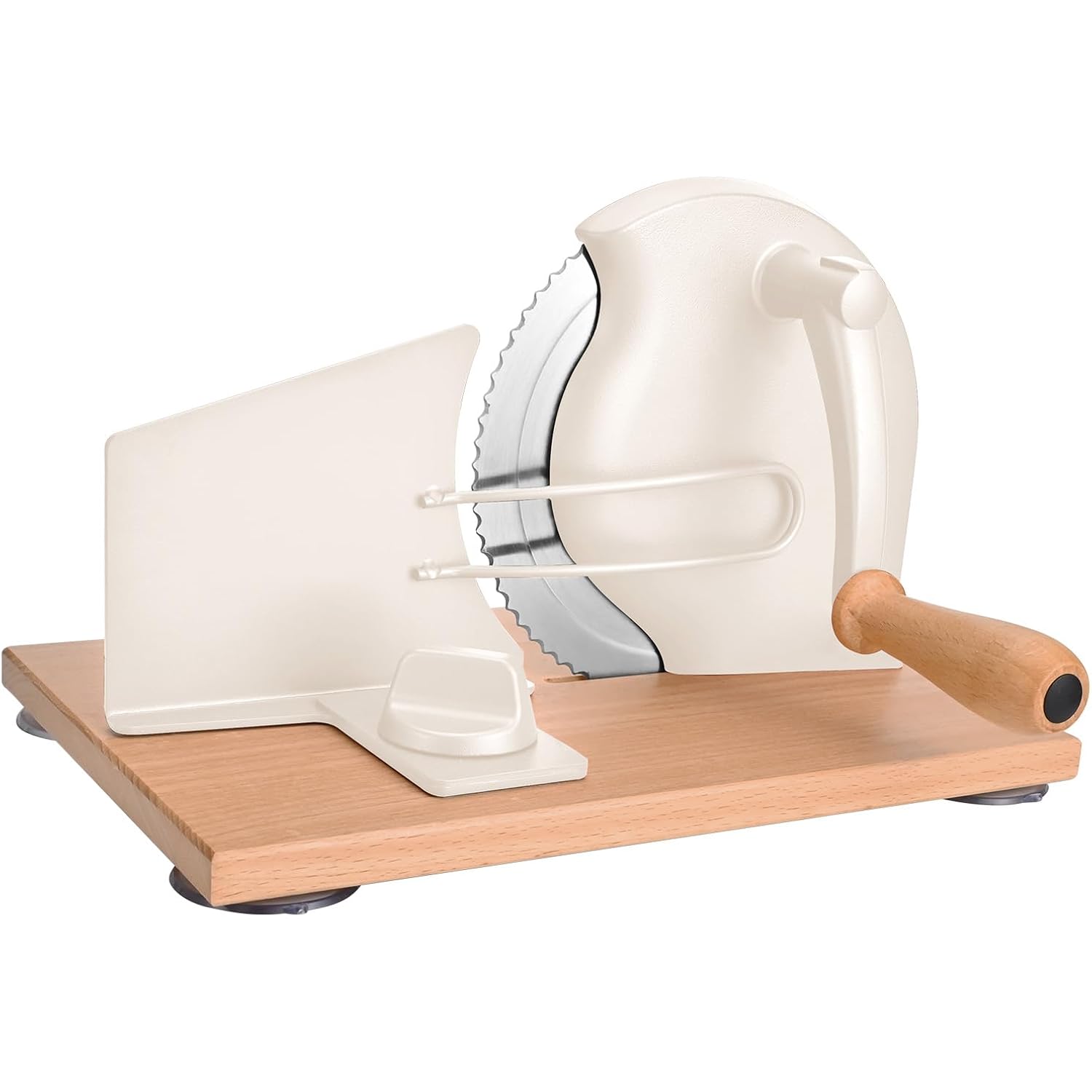 SOWKIPE Manual Bread Slicer with Hand Crank, Classic Home Bread Slicer for Homemade Sourdough, Rotary Slicer with Adjustable Thickness, Premium Stainless Steel & Powerful Suction Cups (White)