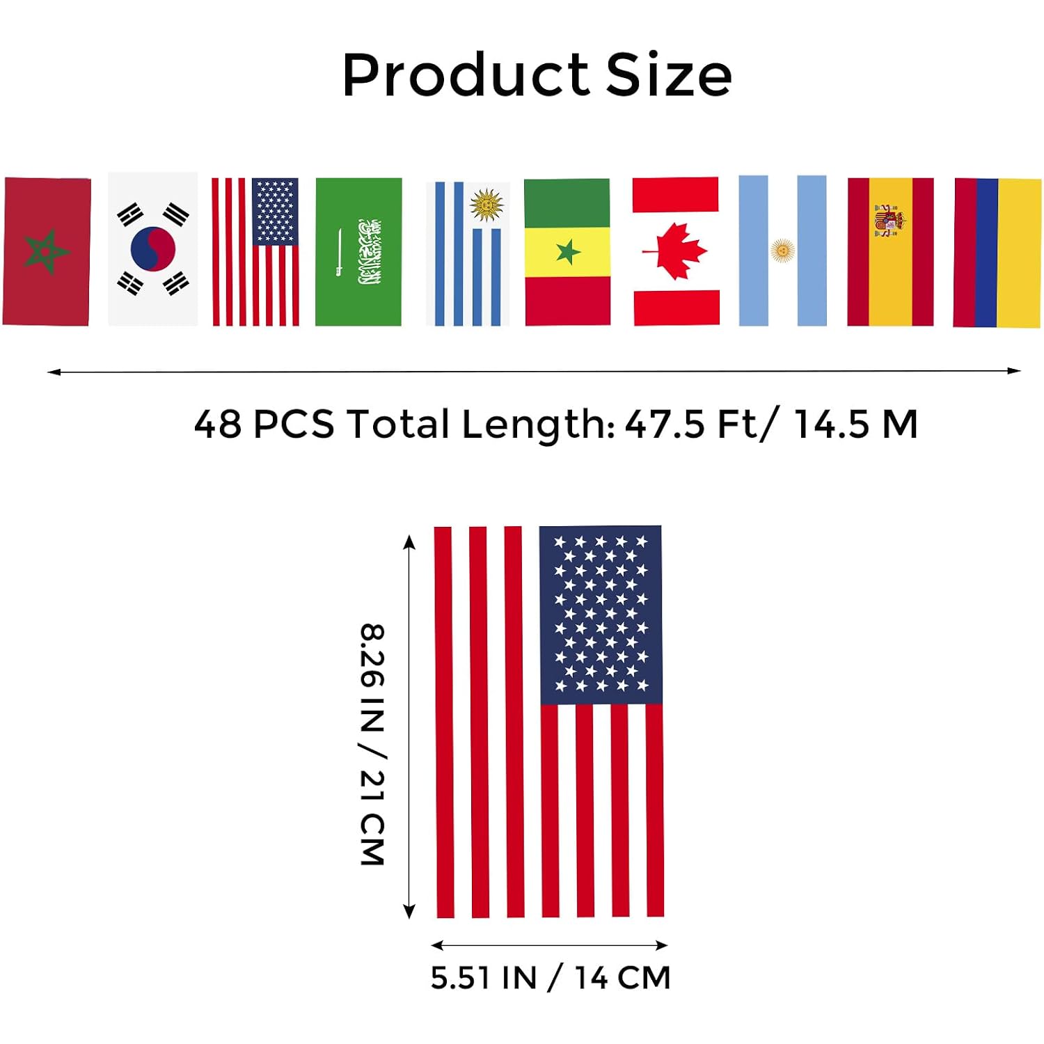 48 Countries Flags For World Cup 2026 Party Decorations, 47.5 Ft International Flags Banner, Polyester Double Sided For Sports Events, Indoor Outdoor Decorations (5.5 × 8.2 Inches)