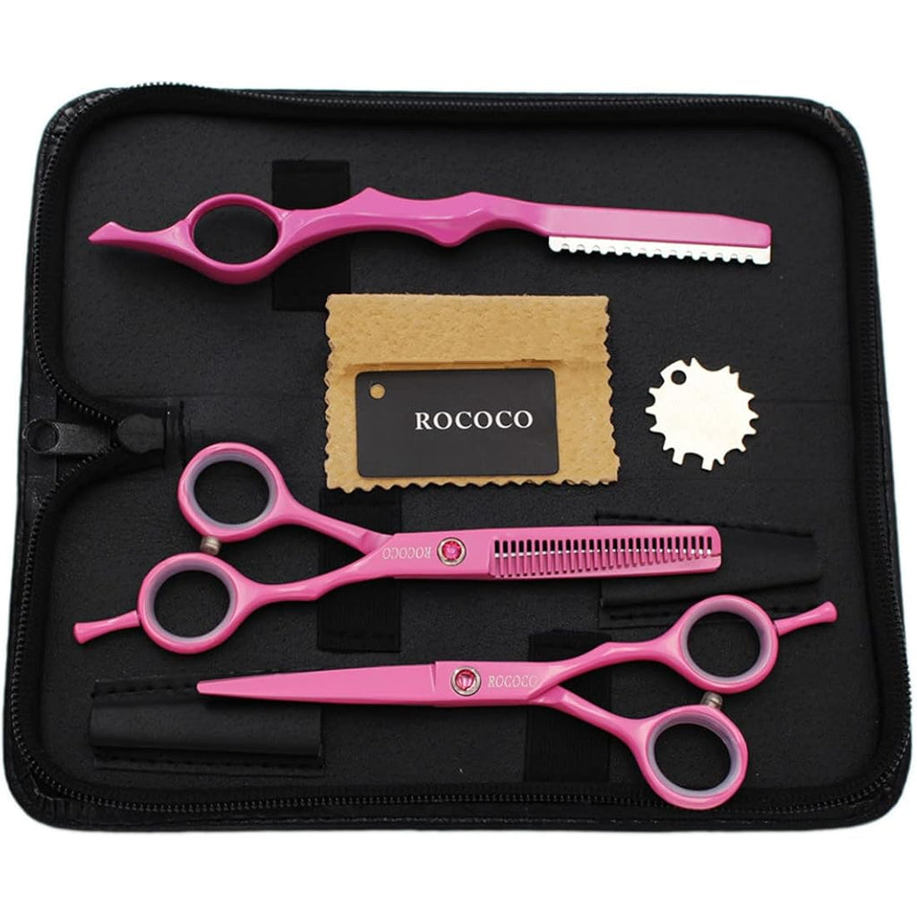 Rococo Professional 5.5 Inch Pink Salon Hair Cutting Scissors And Hair Thinning Shears With Razor For Female Hairdresser(Pink)