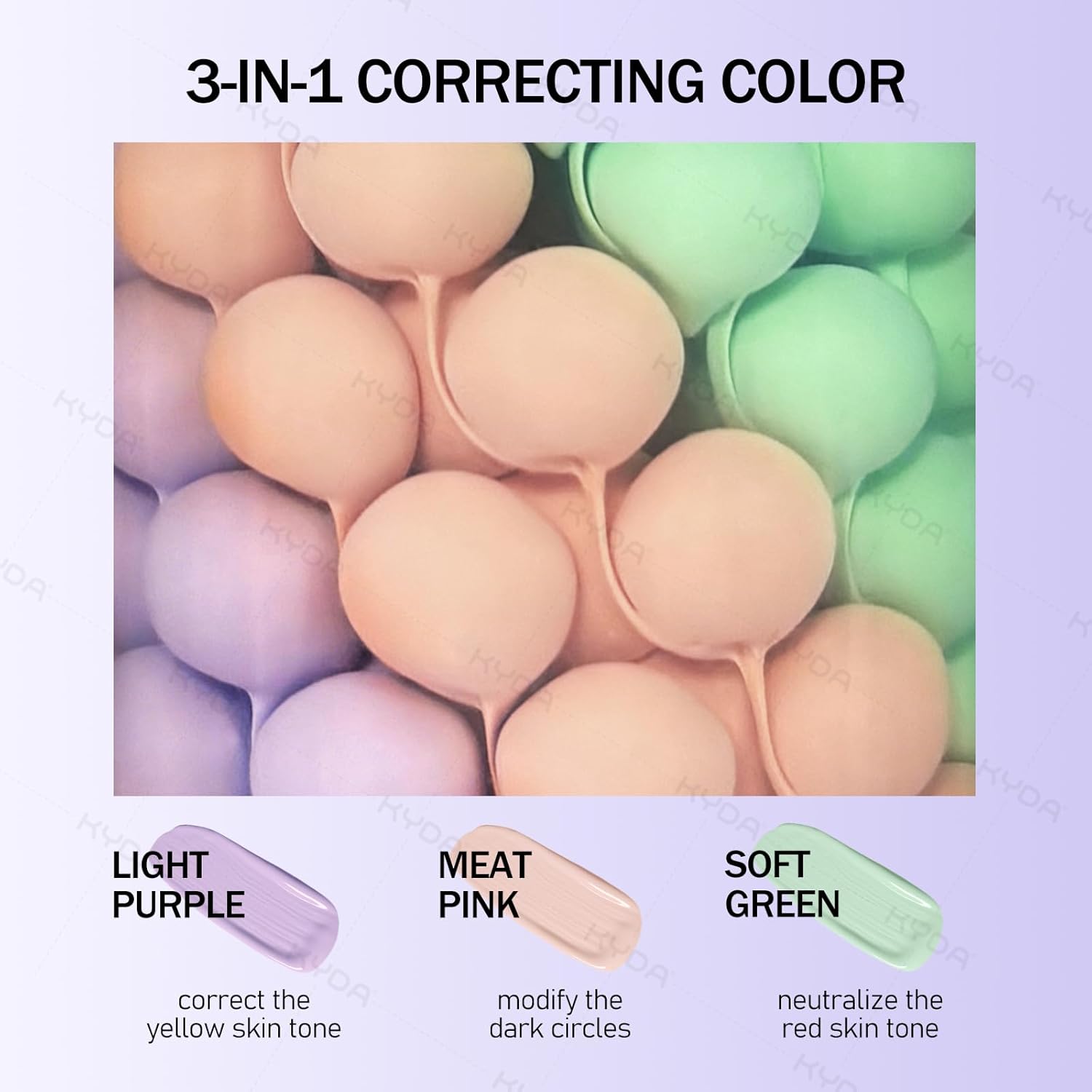 KYDA 3 In 1 Primer for Face Before Makeup,One Step Color Correcting Primer,SPF 50 PA+++ Color Correcting Serum, Moisturizing Makeup Sunscreen Primer, Oil Control Skin Corrector
