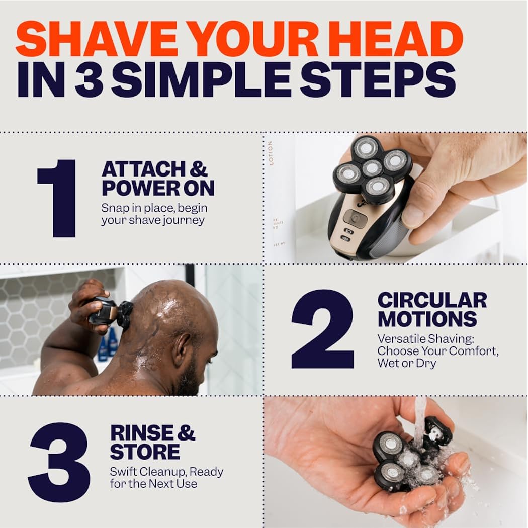 Freebird FlexSeries Head Shaver for Bald Men 5 Blade Electric Razor with ScalpSafe Anti Bump Technology Cordless Wet Dry Shaver Kit Nose Hair Trimmer IPX6