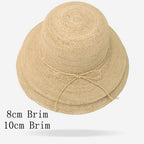 Women'S Raffia Straw Hat Summer Beach Bucket Hat Handmade Natural Raffia Woven Sun Hats Foldable Floppy Cap