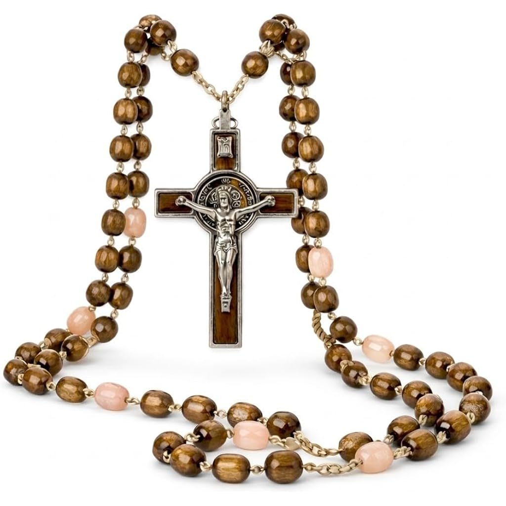 SANCTUM VERITAS Catholic Rosary Necklace | Large Bead Italian Rosary, Christian Prayer Beads for Car Mirror Decor, First Communion Religious Gift for Men and Women, Catholic Keepsake (Walnut Wood)