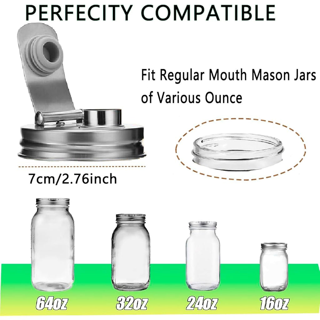 Mason Jar Pour Spout Lid Stainless Steel,Pour Spout Flip Cap Lids for Mason Jars,No Rust Leaking Proof for Home Brewing Fruit Fermenting Drinks Airtight(2PCS) (Regular Mouth)
