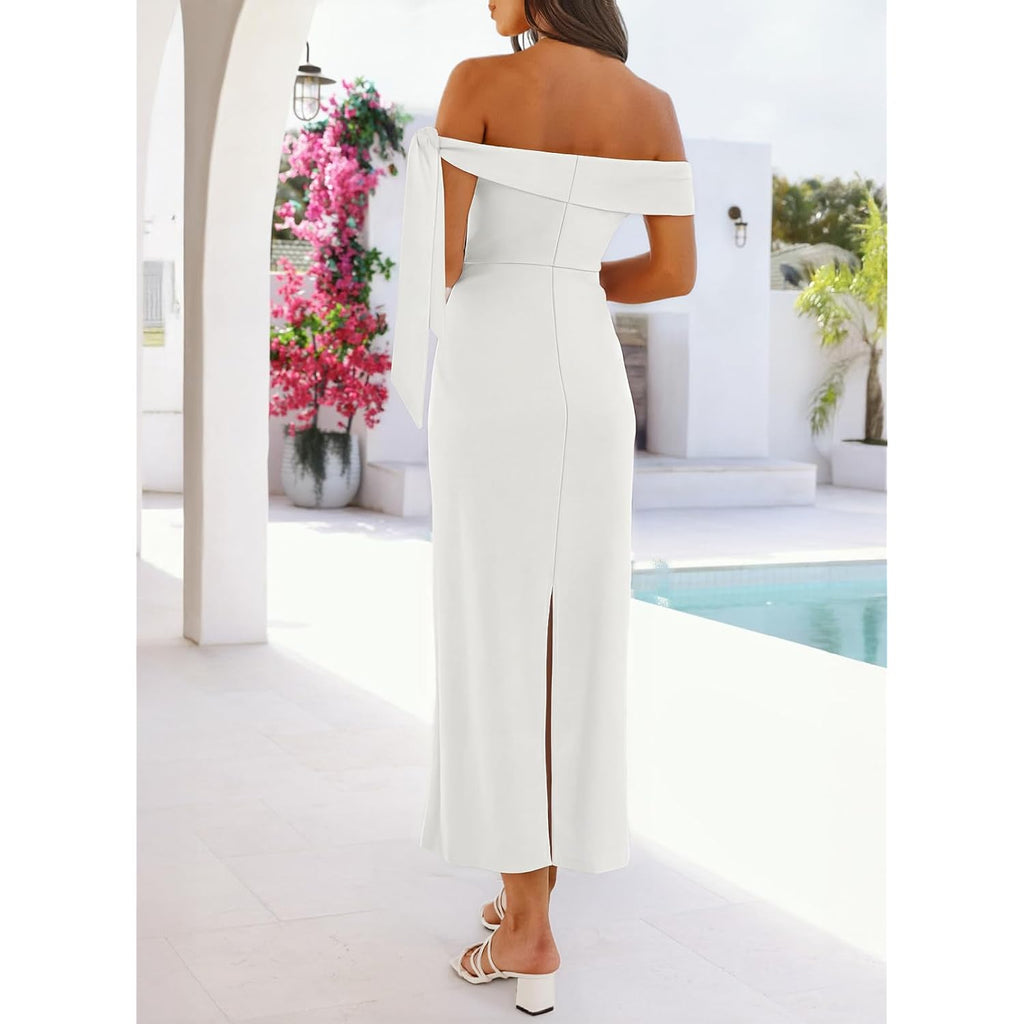 Merokeety Women'S Summer Off The Shoulder Maxi Dress 2026 Bodycon Wedding Guest Cocktail Formal Party Long Dresses