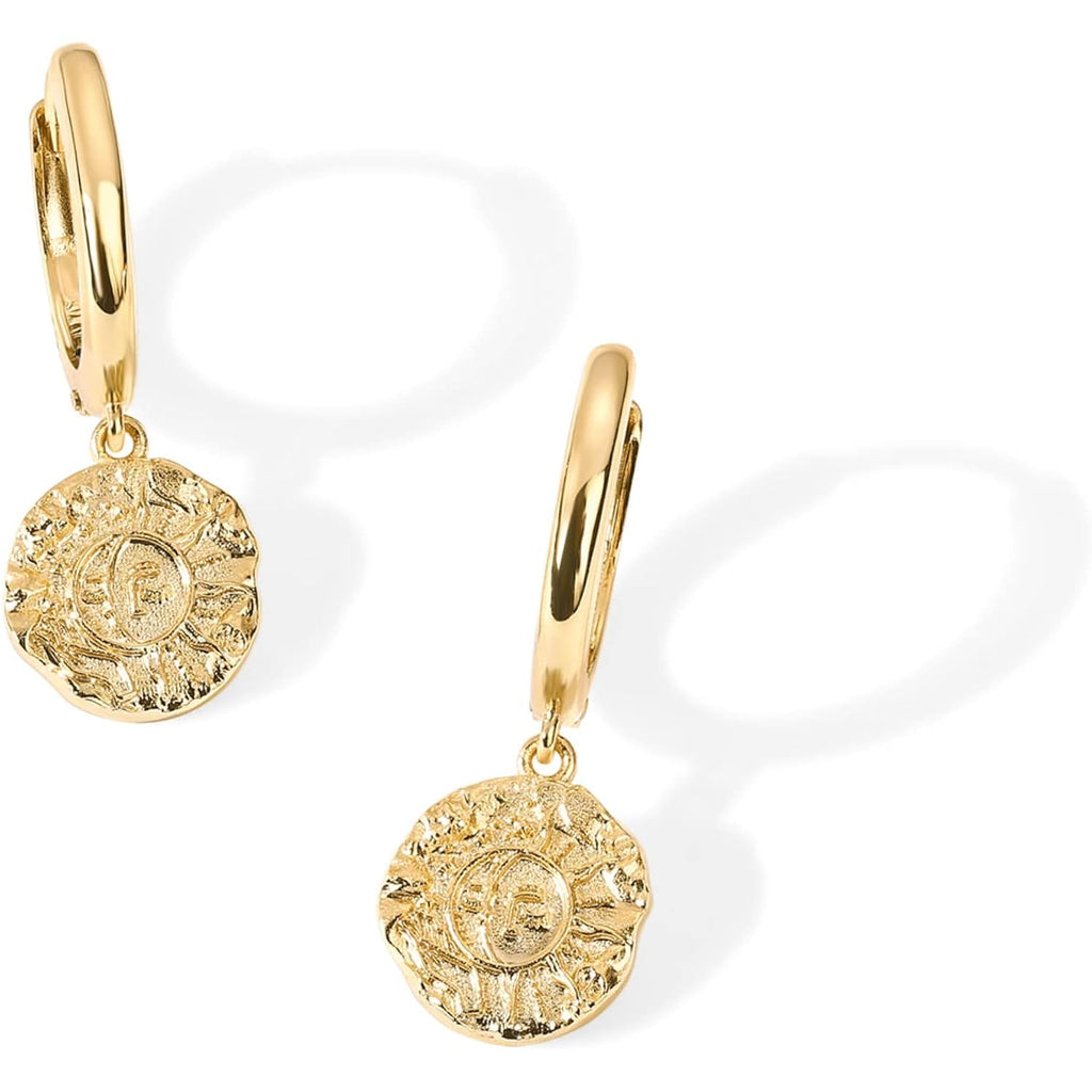 PAVOI 14K Gold Plated S925 Sterling Silver Post Lightweight Drop Dangle Huggie Hoop Earrings for Women | Star, Lock, Pearl, Cross, Lightening, Coin | Dainty Earrings