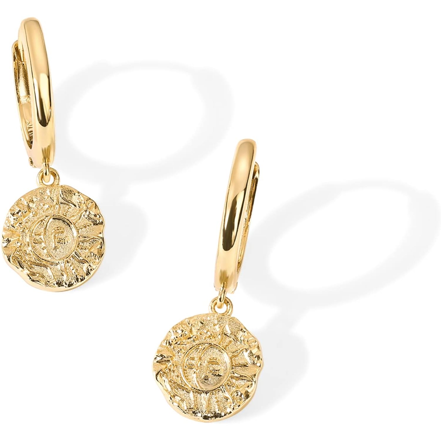 PAVOI 14K Gold Plated S925 Sterling Silver Post Lightweight Drop Dangle Huggie Hoop Earrings for Women | Star, Lock, Pearl, Cross, Lightening, Coin | Dainty Earrings
