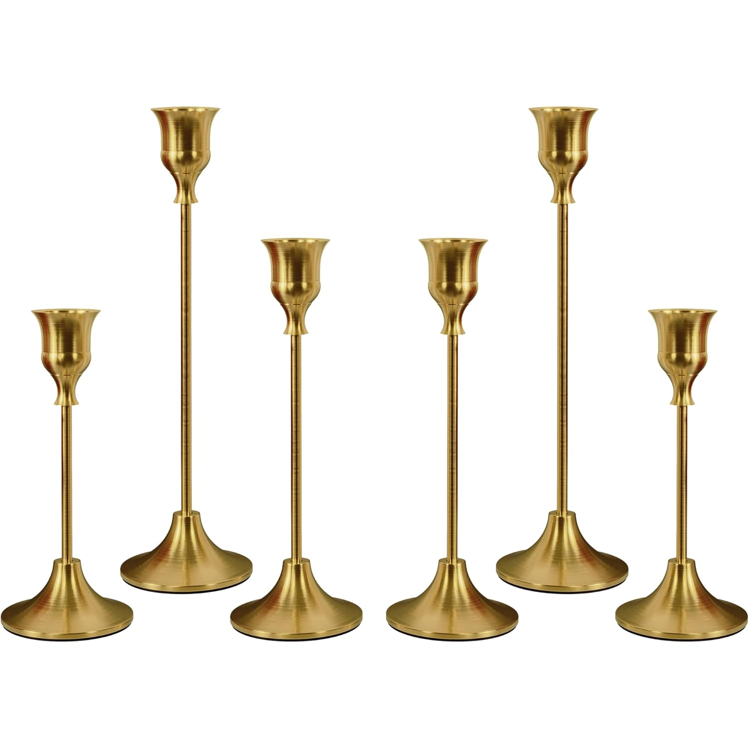 NLBTW Set of 6 Brass Gold Candle Holders for Taper, Vintage Candlestick Holder Decorative Metal Candle Sticks Home Decor Centerpieces for Table Mantel Festive Decorations
