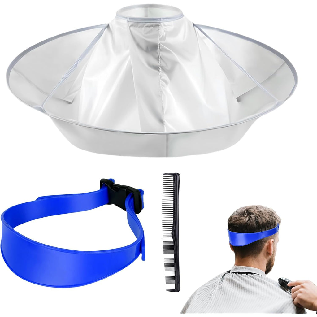 Self Haircut Cape Kit For Men，Fade Guide For Men Haircut，Hair Cutting Kit Includes Hair Cutting Cape, Adjustable Hair Trimming Guide, Comb，For Adults And Kids, Salon And Home Use(Blue)