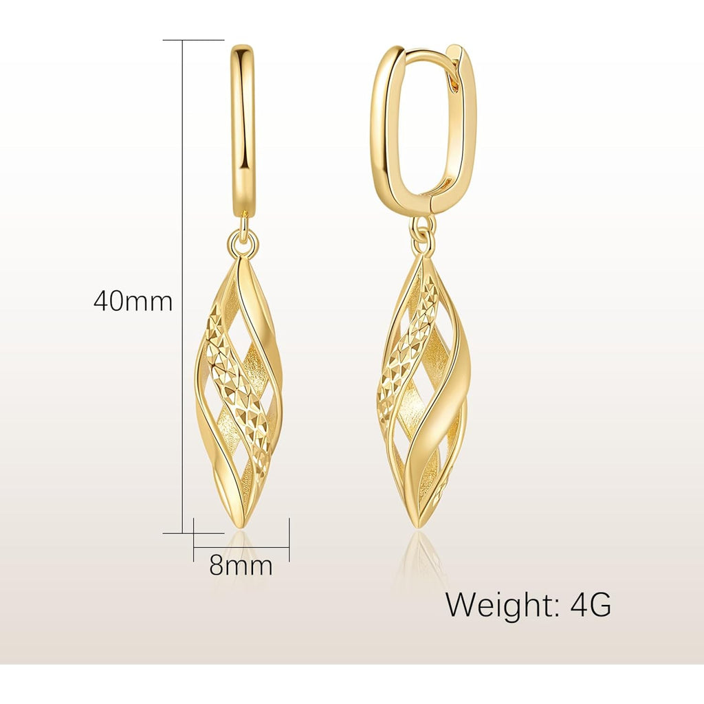 Gold Hoop Earrings 14K Gold Hoop Earrings for Women Dangle Drop Earring for Women Rhombic Twisted Hollow Shape Drop Earring for Womens Dangling 40mm