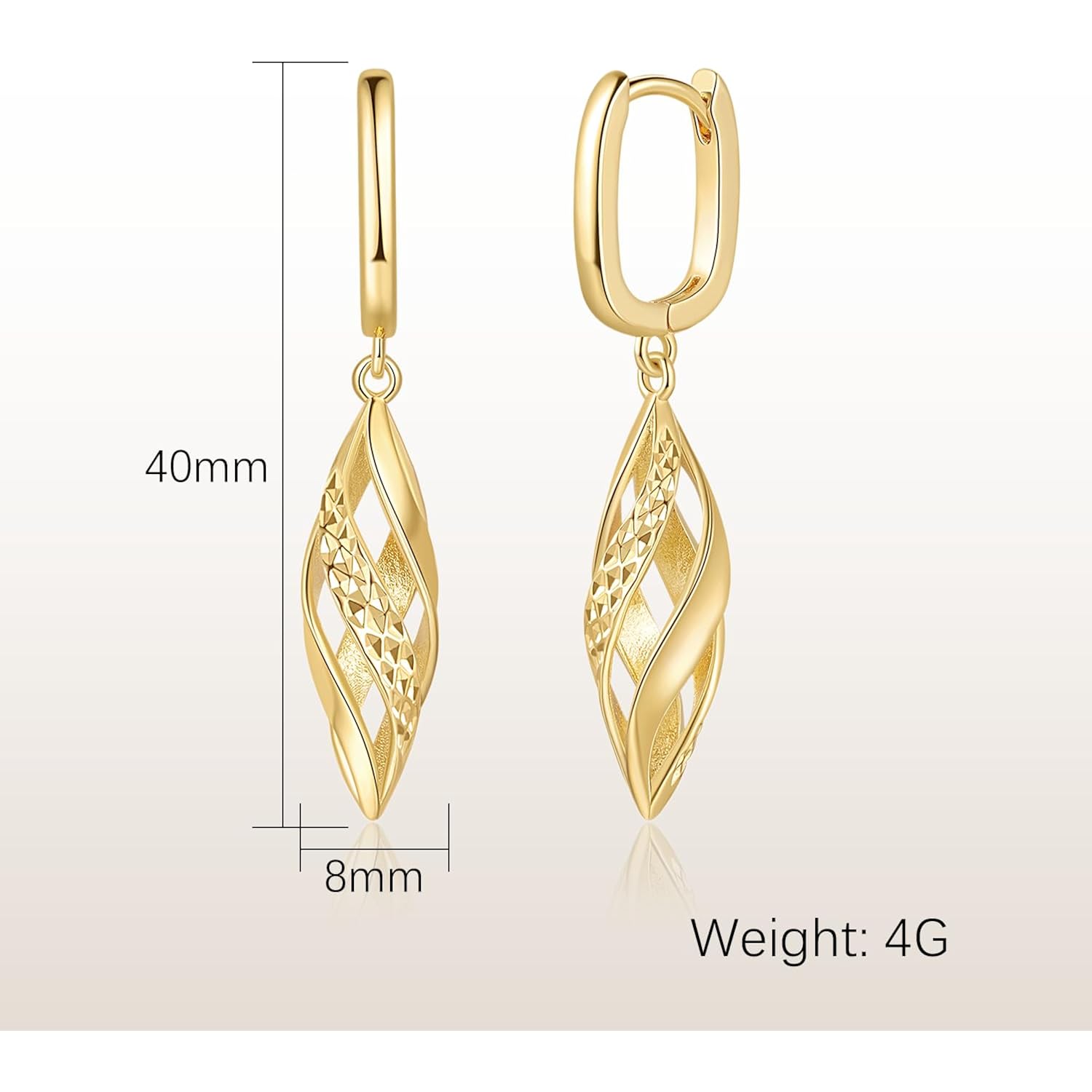 Gold Hoop Earrings 14K Gold Hoop Earrings for Women Dangle Drop Earring for Women Rhombic Twisted Hollow Shape Drop Earring for Womens Dangling 40mm