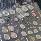 5D Embossed Flower Nail Art Stickers Cute Tulip Irregular Frame Gold Bow Hollow Designs Self Adhesive Nail Decals Bronzing Nail Sticker with Pearl Charms for Women DIY Nails Art Accessories