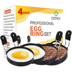 Large 3.5" Nonstick Egg Rings Set Of 4, Round Crumpet Ring Mold Shaper For English Muffins Pancake Cooking Griddle - Portable Grill Accessories For Camping Indoor Breakfast Sandwich Burger