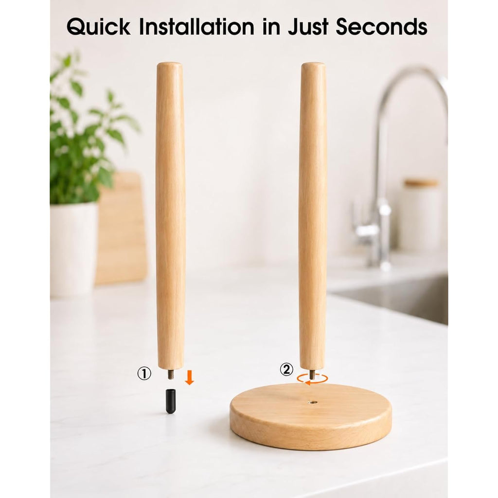 Kitchlife Wooden Paper Towel Holder Countertop - Solid Freestanding Paper Towel Dispenser Stand With Anti-Skid Base
